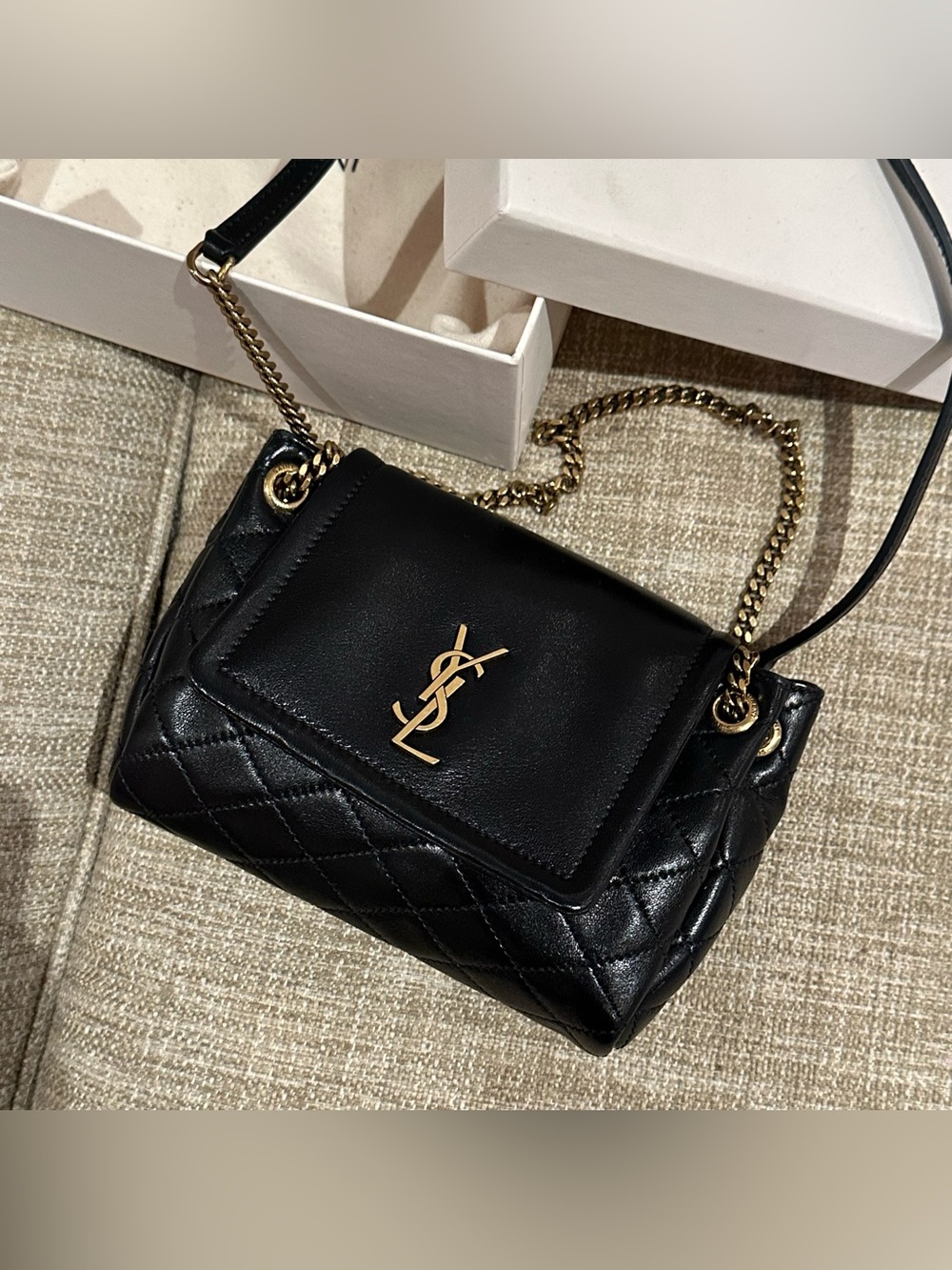 Saint Laurent Mini Nolita Shoulder Cross Bag in Black Lambskin Leather